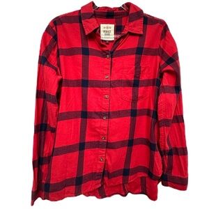 So Perfect Shirt Women’s Red Blue‎ Plaid Long Sleeve Button Down Top Large